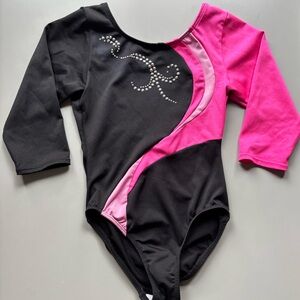Black and Pink Long Sleeve Leotard by Danskin Girls 6/6X